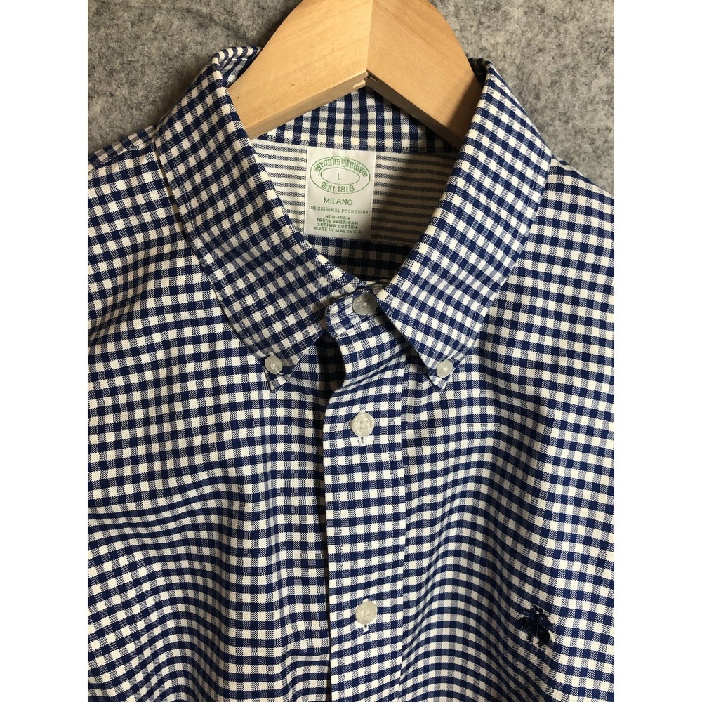 Brooks Brothers Shirt Mens Large Blue Check Milano Career Casual Classic